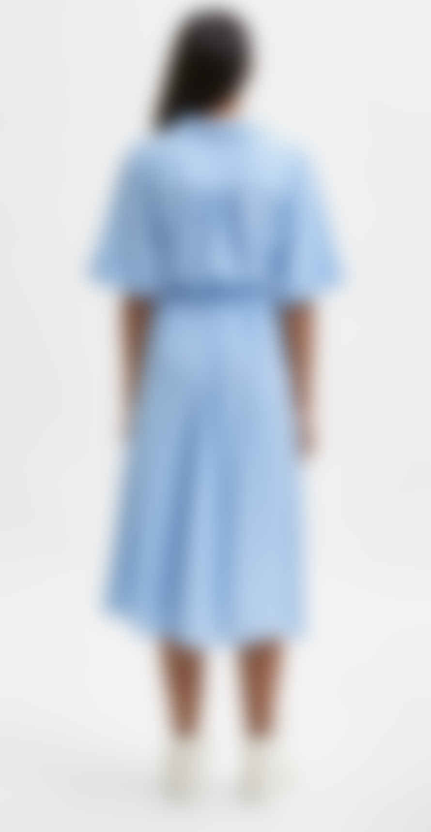 Selected Femme Midi Dress In Blue Bell Stripe