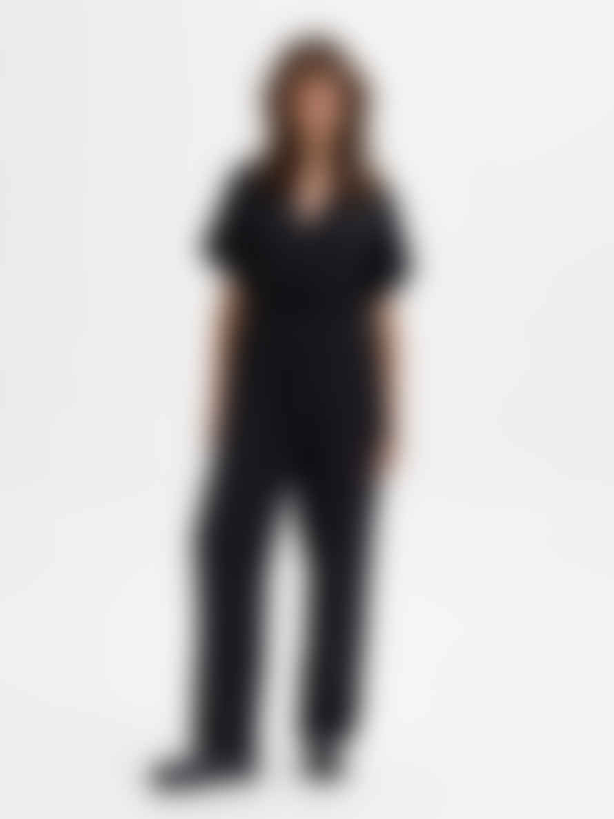 Selected Femme Gulia Linen Blend Wrap Jumpsuit - Black