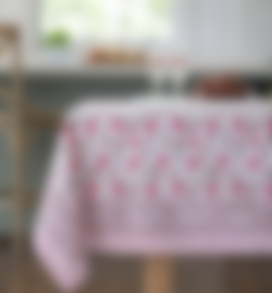 Grand Illusions Pink/Raspberry Cotton Hand Block Printed Tablecloth