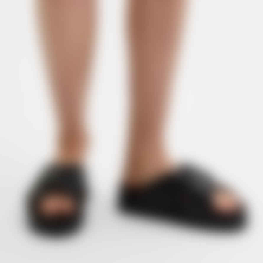 Selected Femme Clea Black Leather Slider Sandals