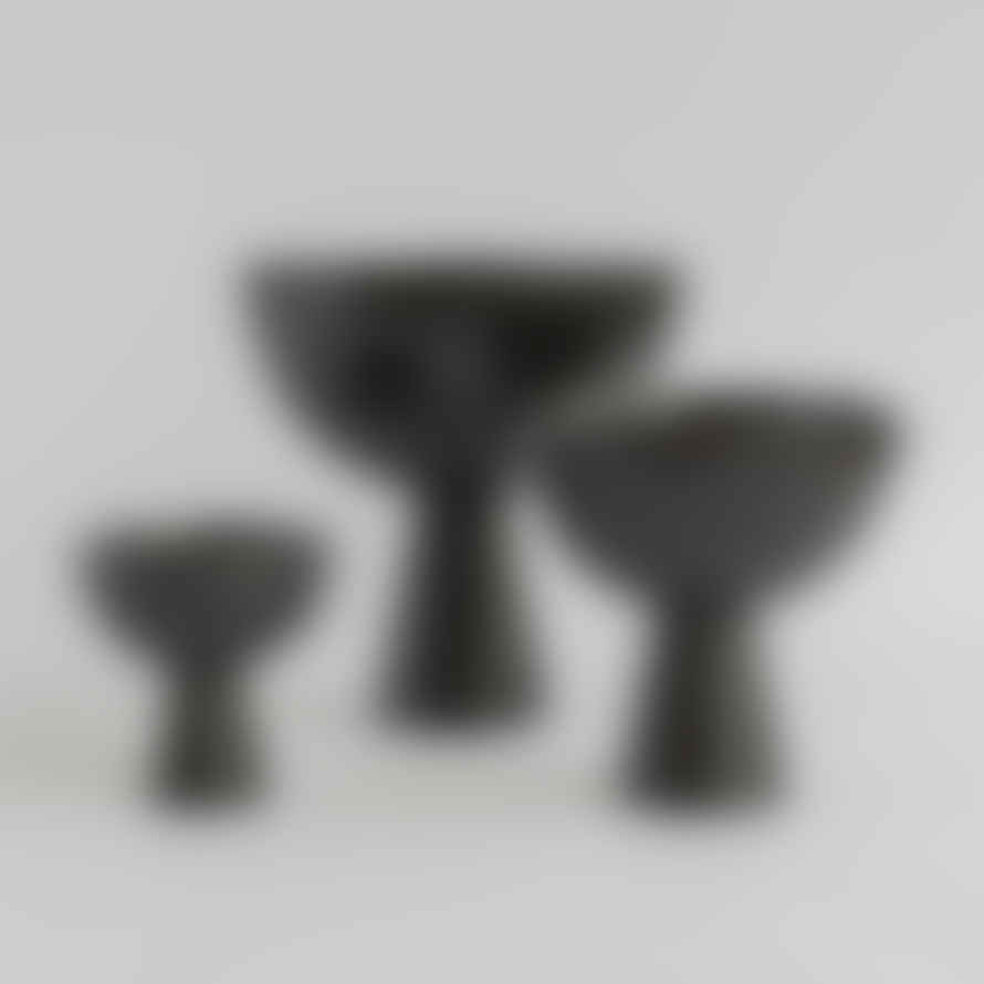 Kiwano Concept Black Marble Pedestal Bowl Large