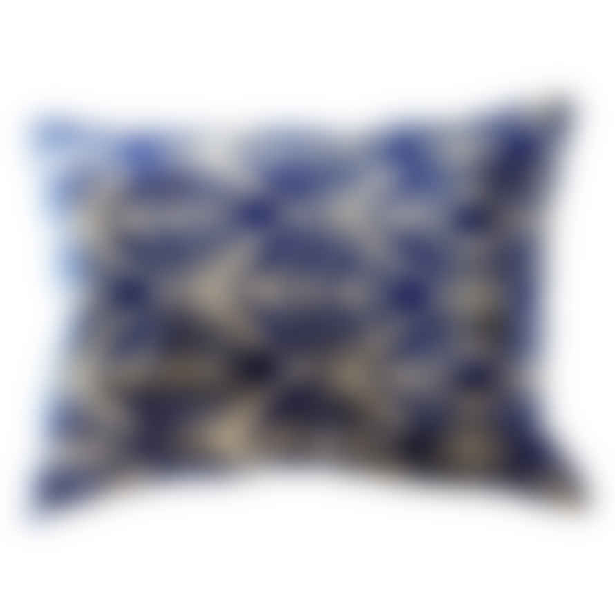 Les-Ottomans Silk Velvet Cushion - Blue/Cream Leaf