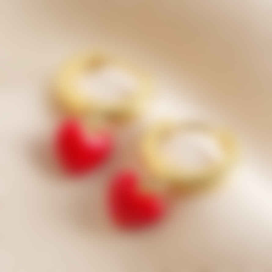 Lisa Angel - Red Enamel Heart Hoop Earrings In Gold
