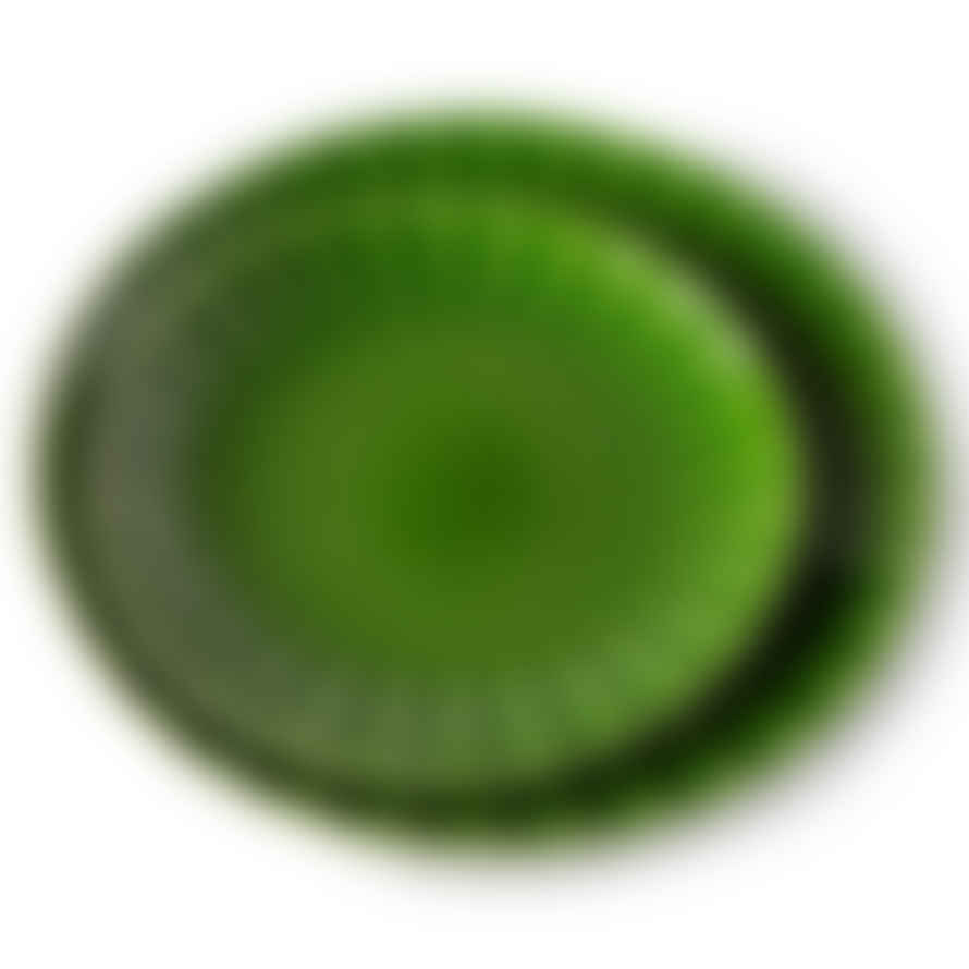 HKliving The emeralds: ceramic dinner plate ribbed, green (set of 2), 27x27x3cm