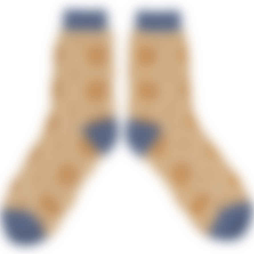 Catherine Tough Ladies Lambswool Fairisle Socks - Mustard & Denim
