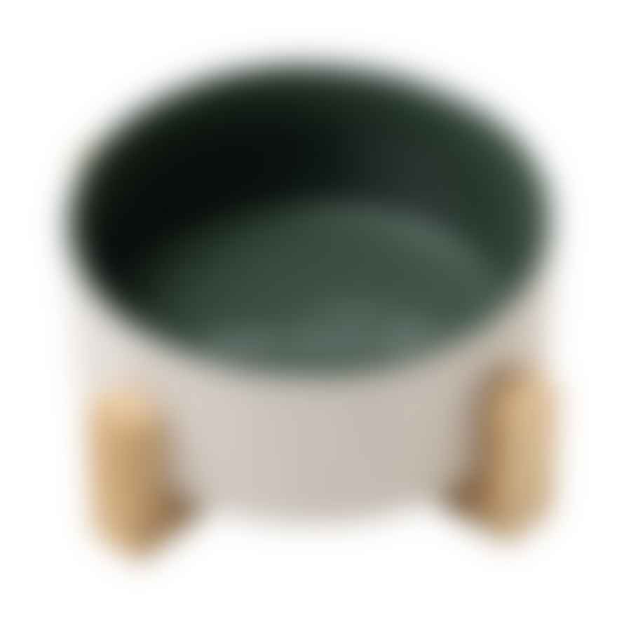Field & Wander Green Dog Bowl With Wooden Stand