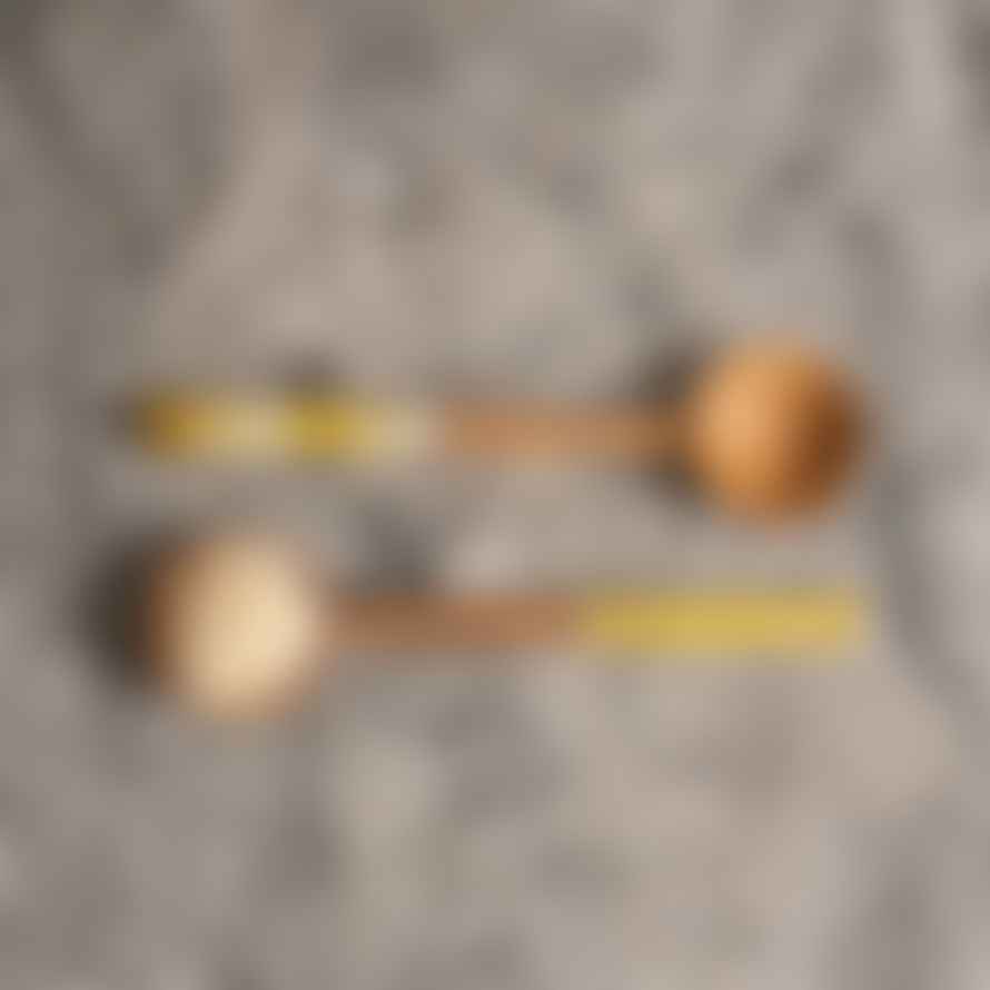 AARVEN Olive Wood Batik Handled Sugar Spoon - Mustard