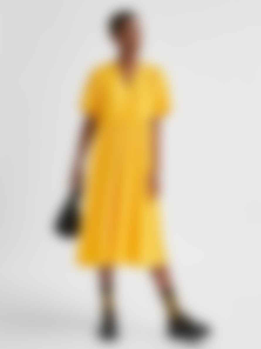 Selected Femme Textured Midi Dress In Citrus