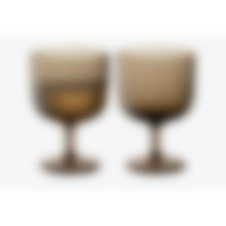 LSA International Set of 2 Earth Brown Dapple Wine Glasses 