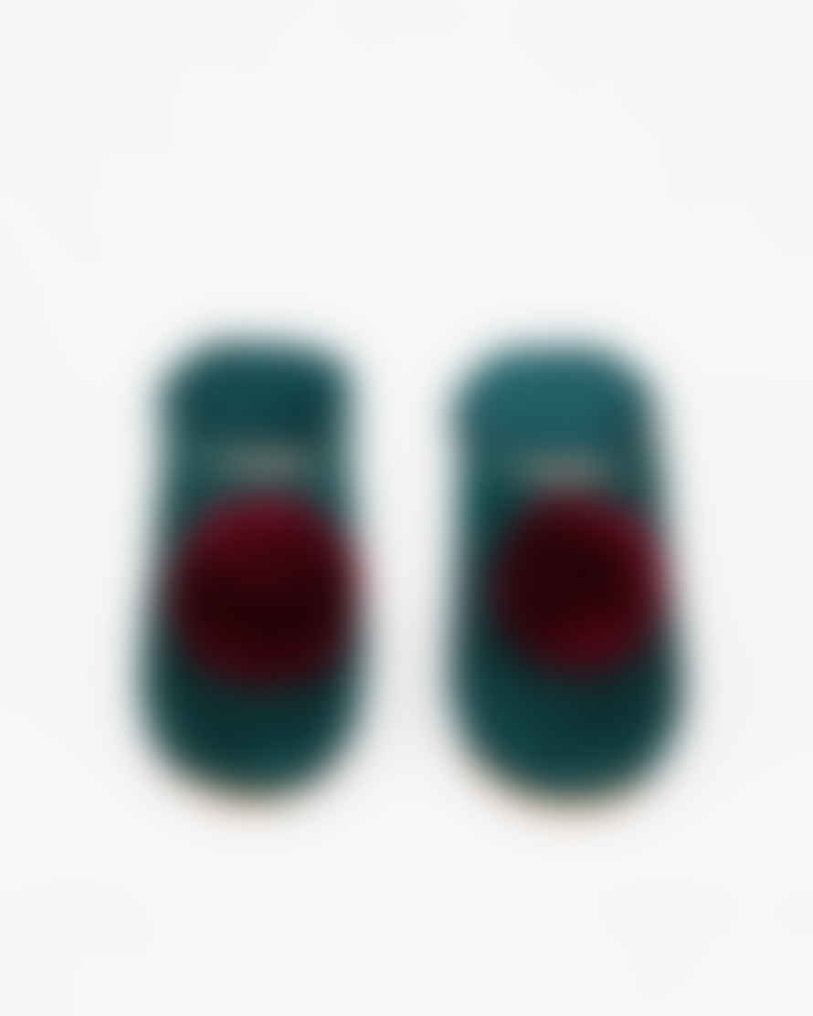 Layou Craft Moroccan Slippers, Teal/red Pom Poms