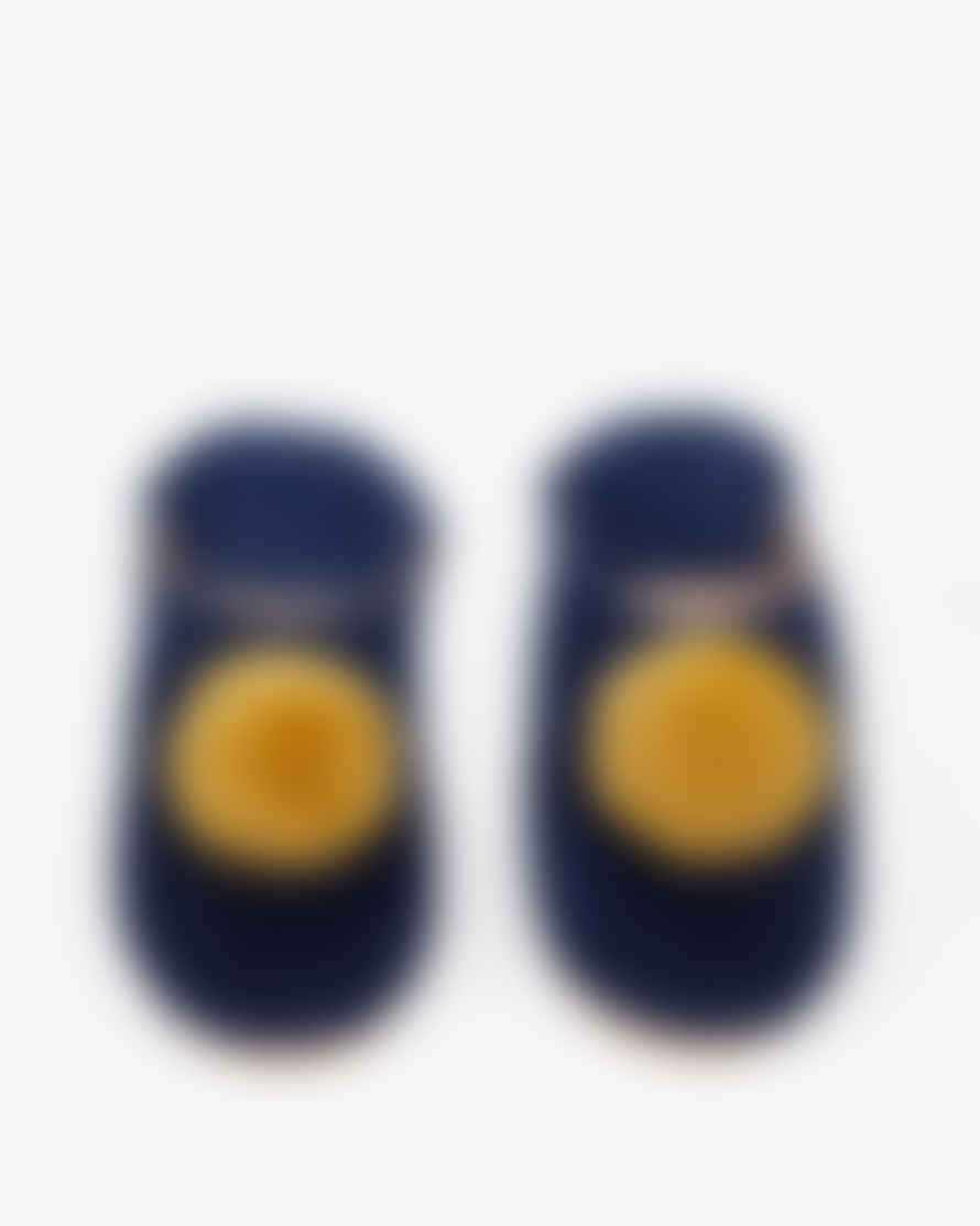 Layou Craft Moroccan Slippers - Navy- Yellow Pom Poms