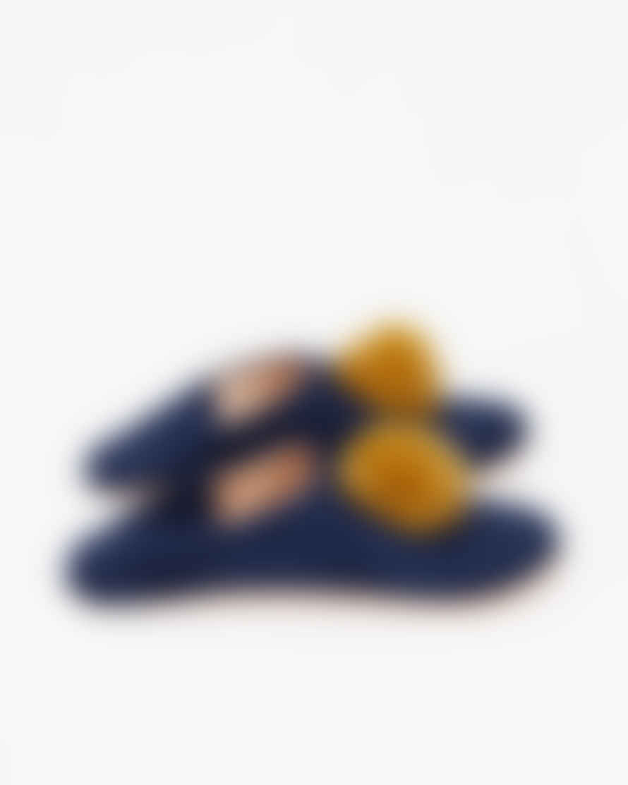 Layou Craft Moroccan Slippers - Navy- Yellow Pom Poms