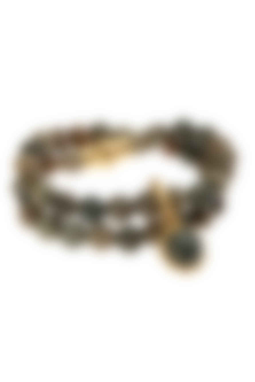 Sence Copenhagen Ombre Bangle Bracelet With Silver Leaf Jasper - Gold