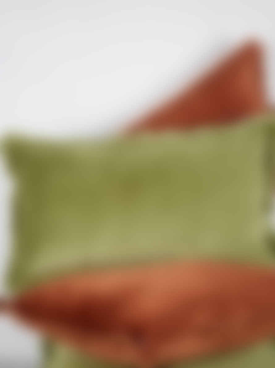 Viva Raise Fara Eucalyptus Green Fringed Velvet Cushion - 30x50