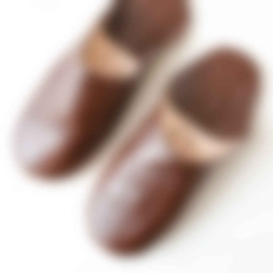 Bohemia Mens Moroccan Leather Babouche Slippers - Chocolate