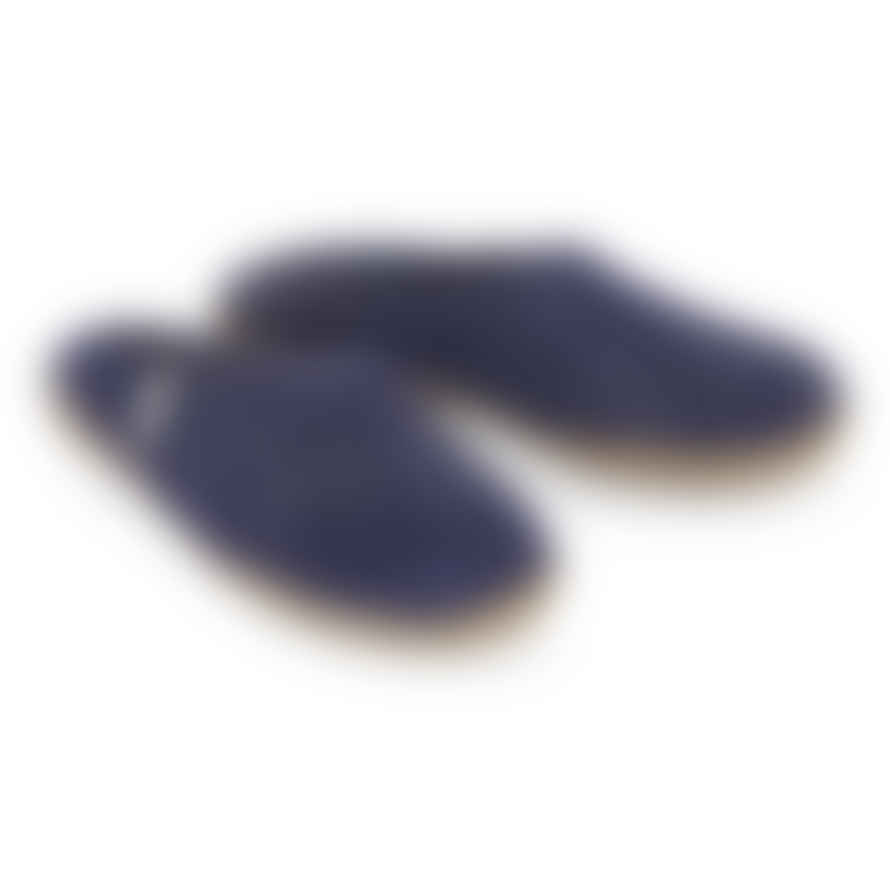 egos Hand-made Navy Blue Felted Wool Slippers With Rubber Soles