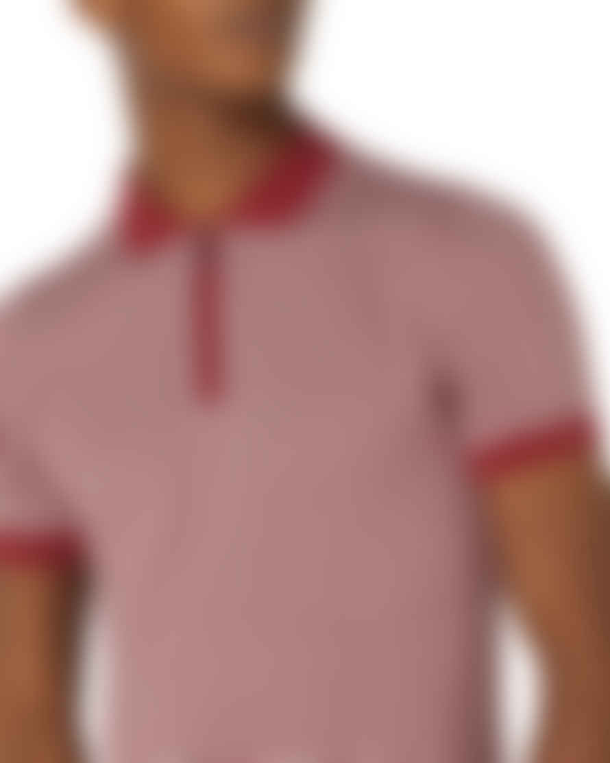 Remus Uomo Patterned Quarter Zip Knit Polo - Red / White