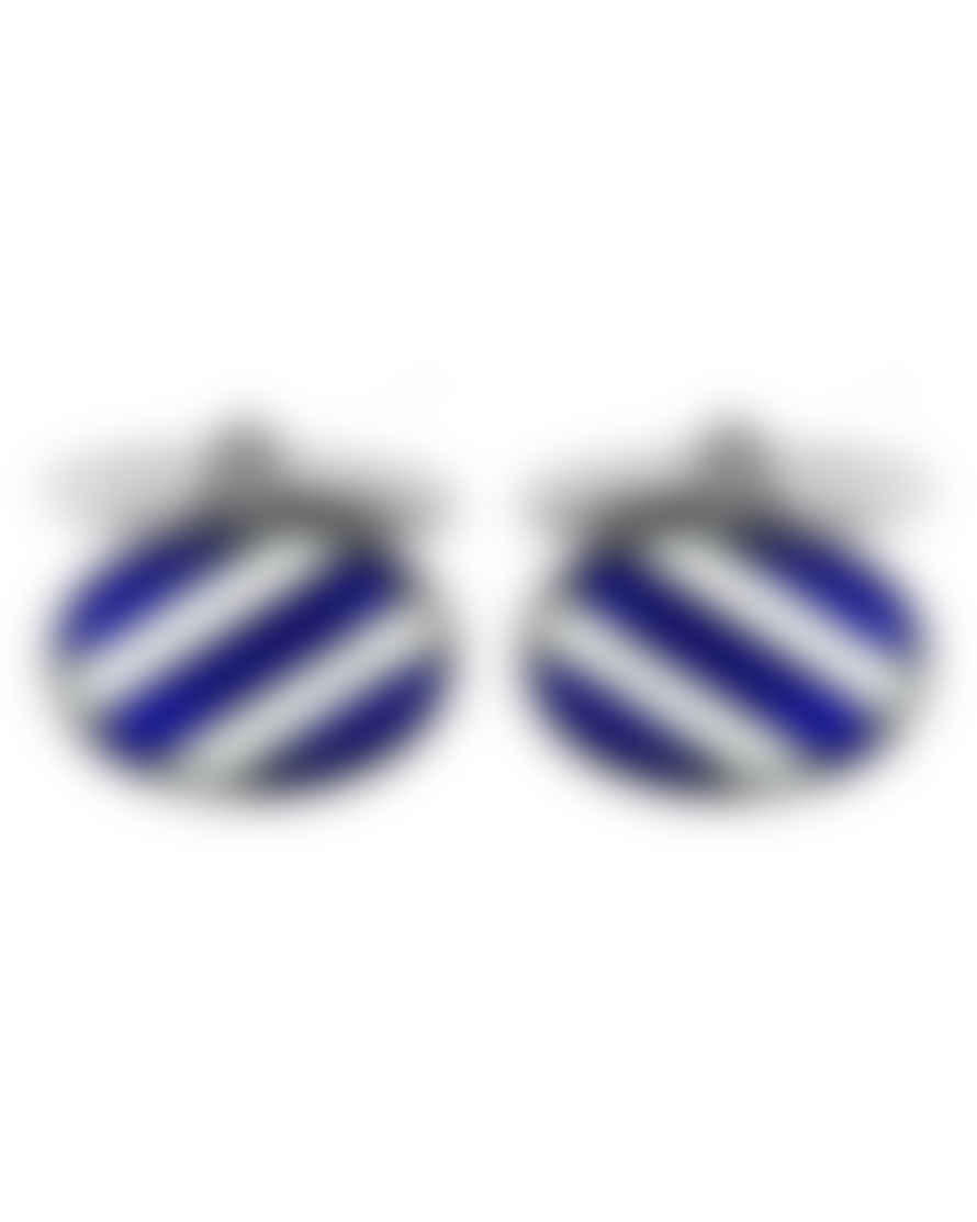 Dalaco Diagonal Stripe Oval Cufflinks - Blue / White