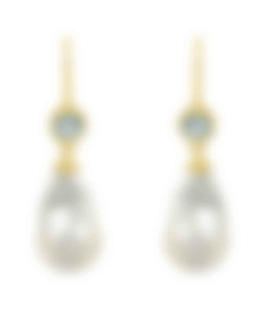 Pomegranate Mona Baroque Earrings Pearl And Blue Topaz