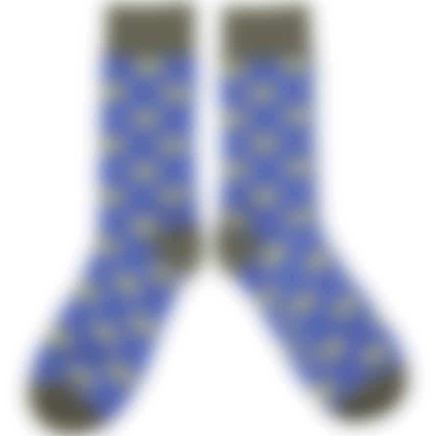 Catherine Tough Men's Bee Ankle Socks- Blue/ Khaki