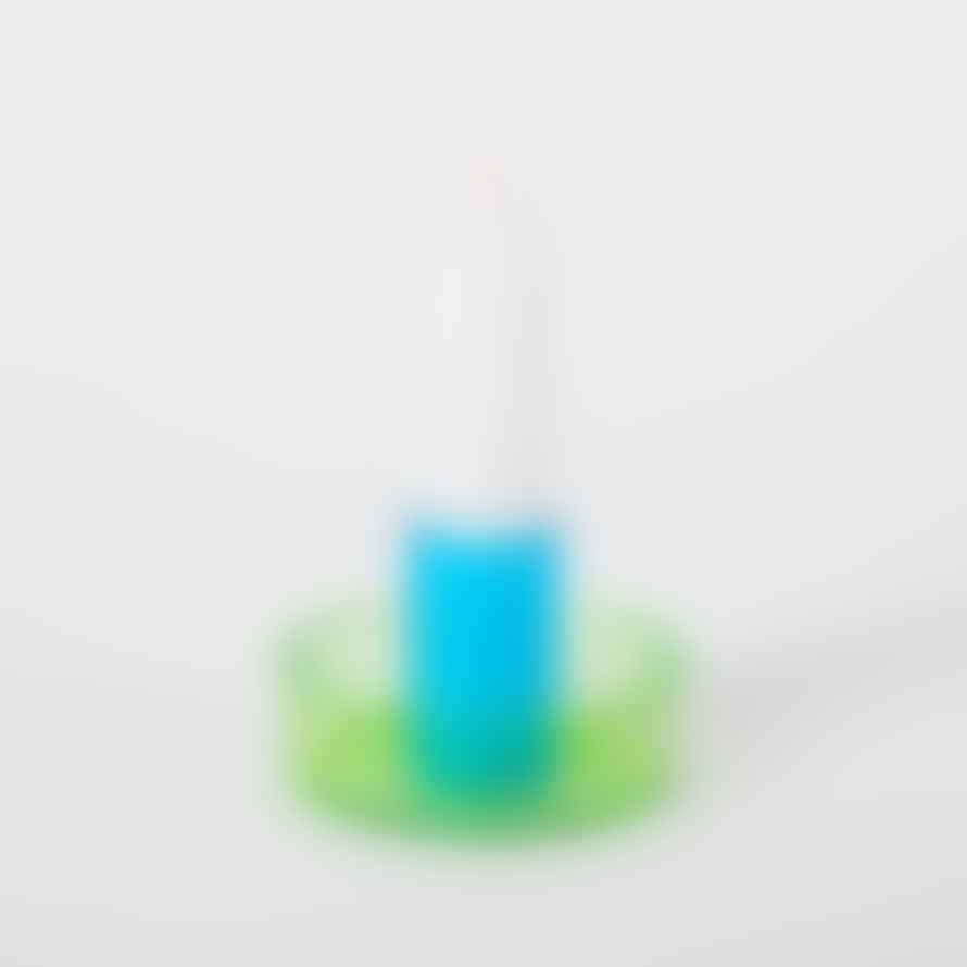 Block Design Duo Tone Glass Candle Holder - Green & Blue