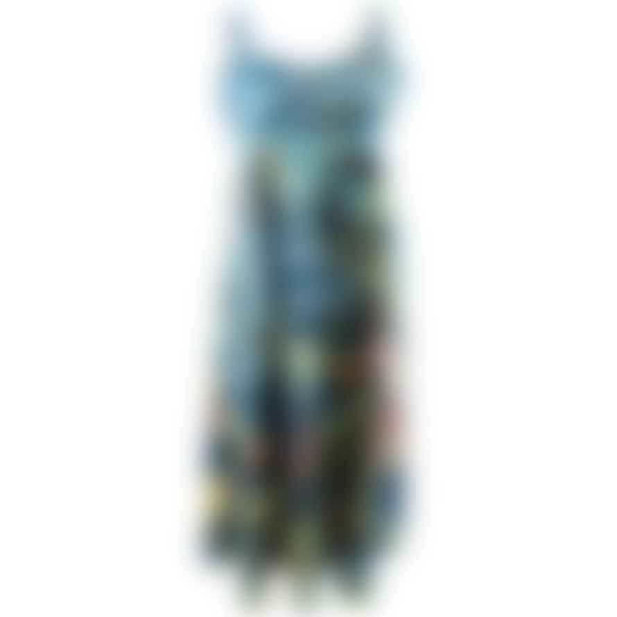 Powell Craft Blue Exotic Bird Strappy Cotton Dress