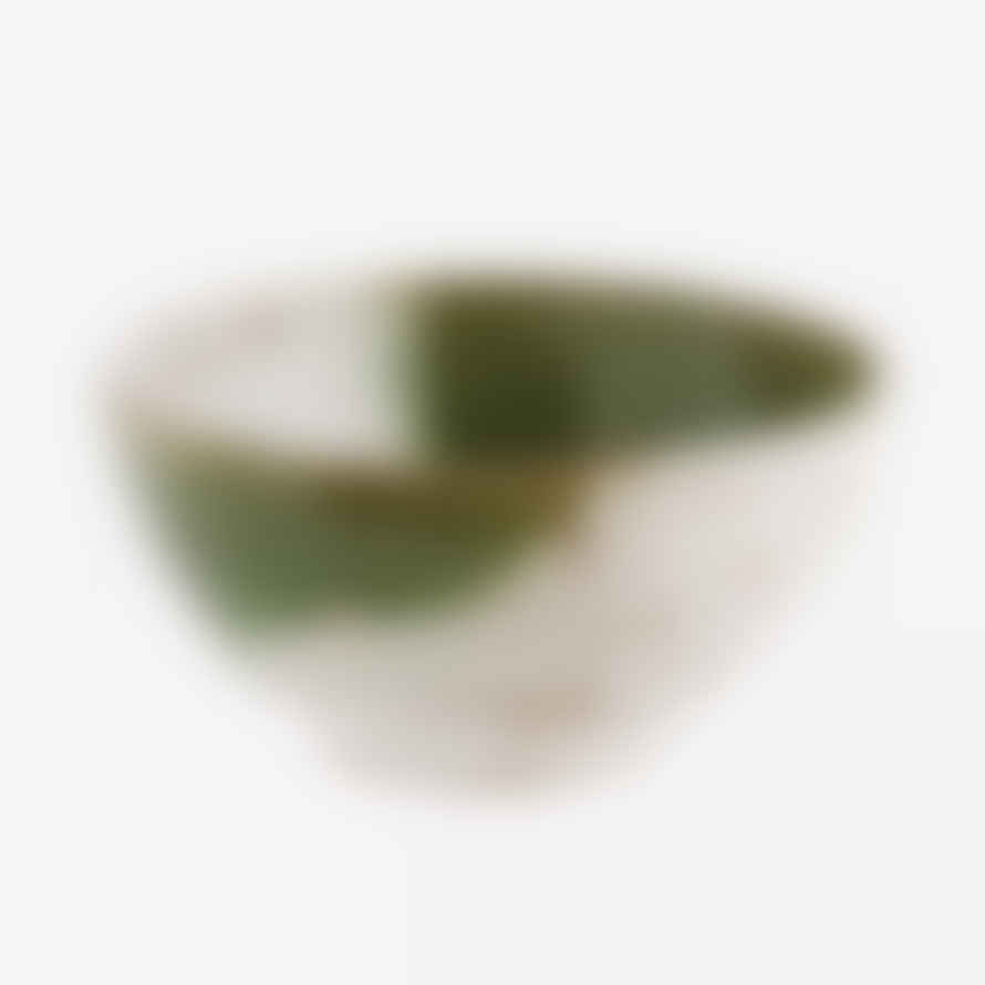 Madam Stoltz Stoneware Bowl - Green/White