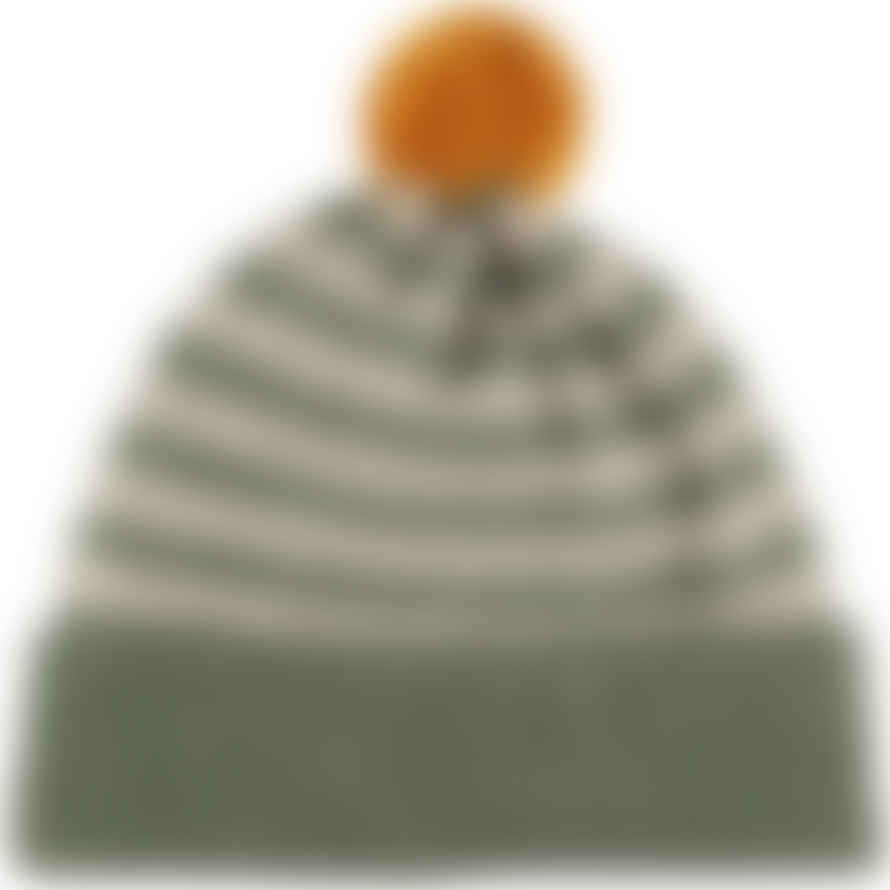 Catherine Tough Green Oatmeal Stripe Hat With Apricot Pompom