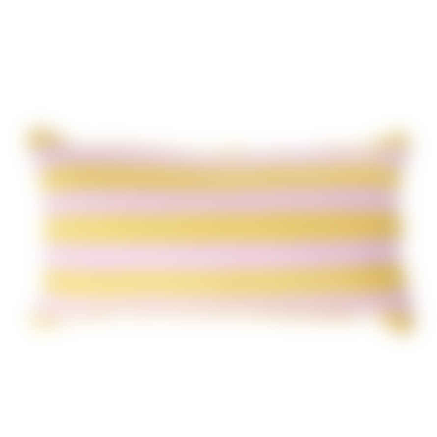 rice Stripy Cotton Cushion - Yellow And Lavender