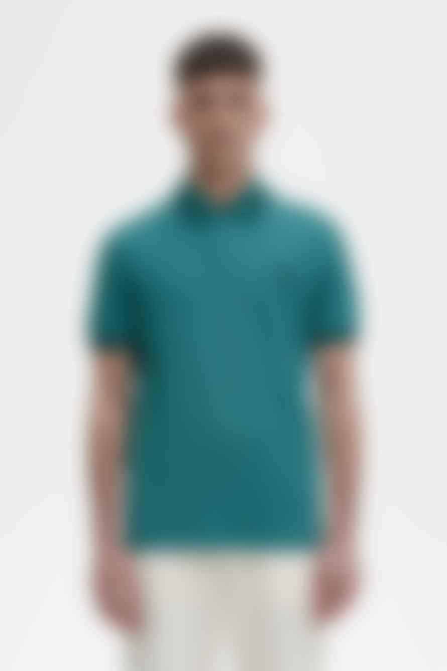 Fred Perry Slim Fit Twin Tipped Polo Deep Mint / Black / Black