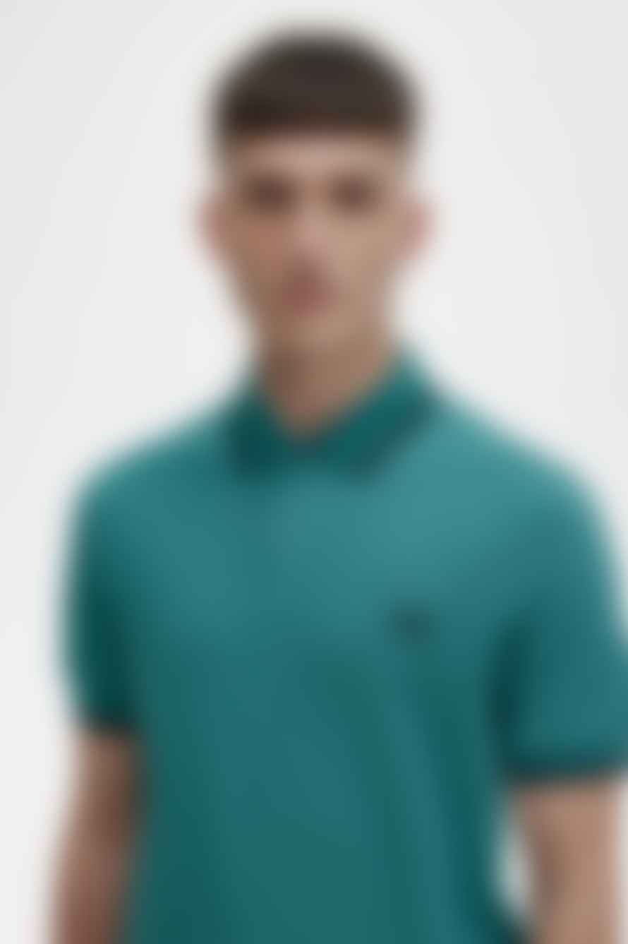 Fred Perry Slim Fit Twin Tipped Polo Deep Mint / Black / Black