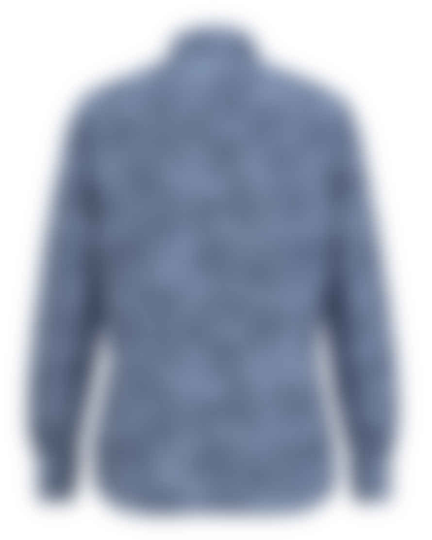 Hugo Boss Open Blue SLIM FIT Cotton and Linen Blend Leaf Printed Shirt