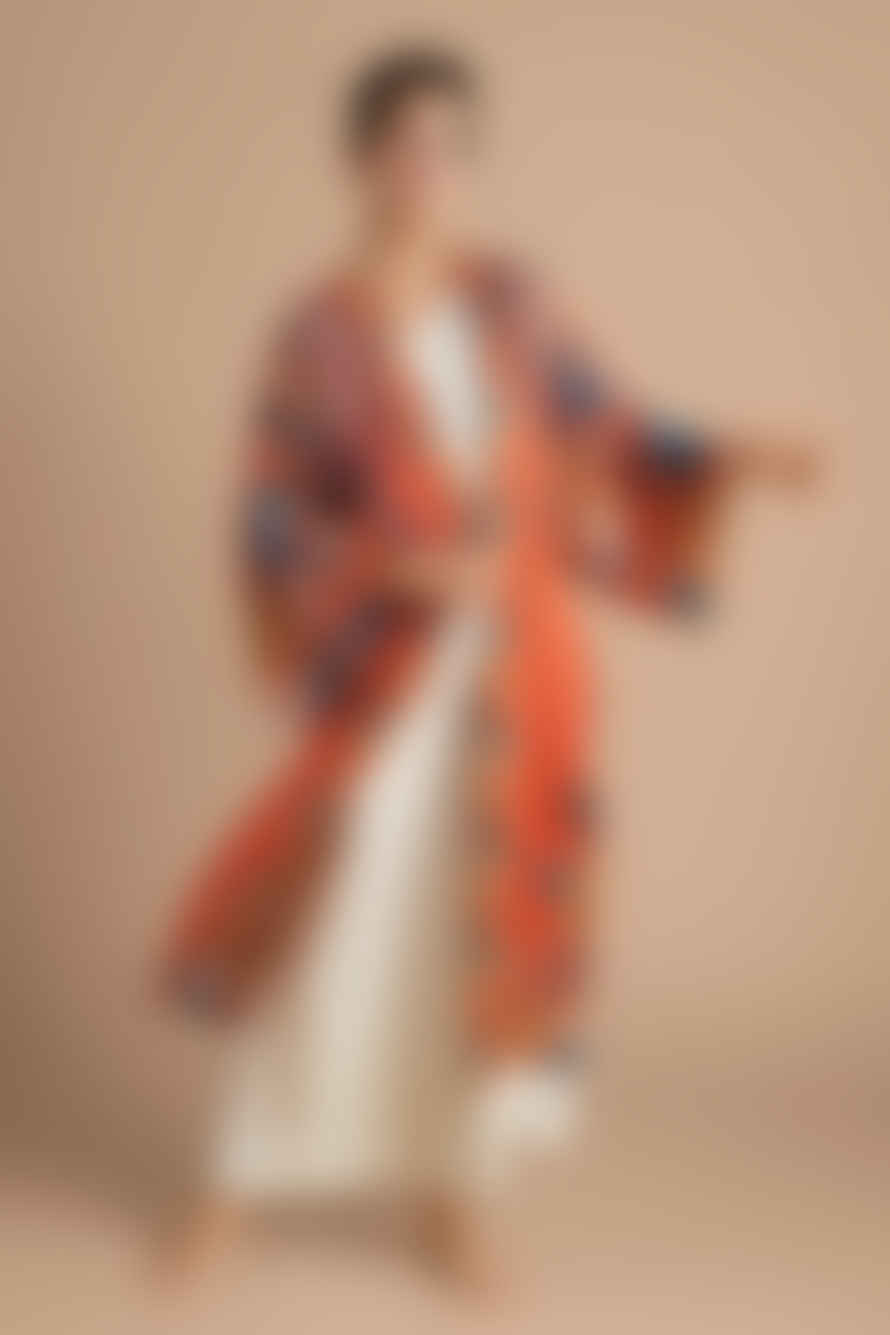 Powder UK Trailing Wisteria Kimono Gown In Terracotta