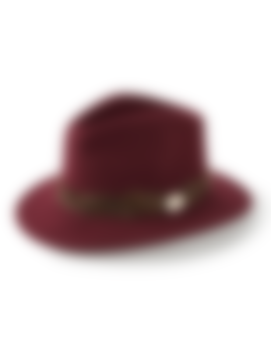 Hicks and Brown Maroon Suffolk Fedora with Pheasant Feather Brown Wrap