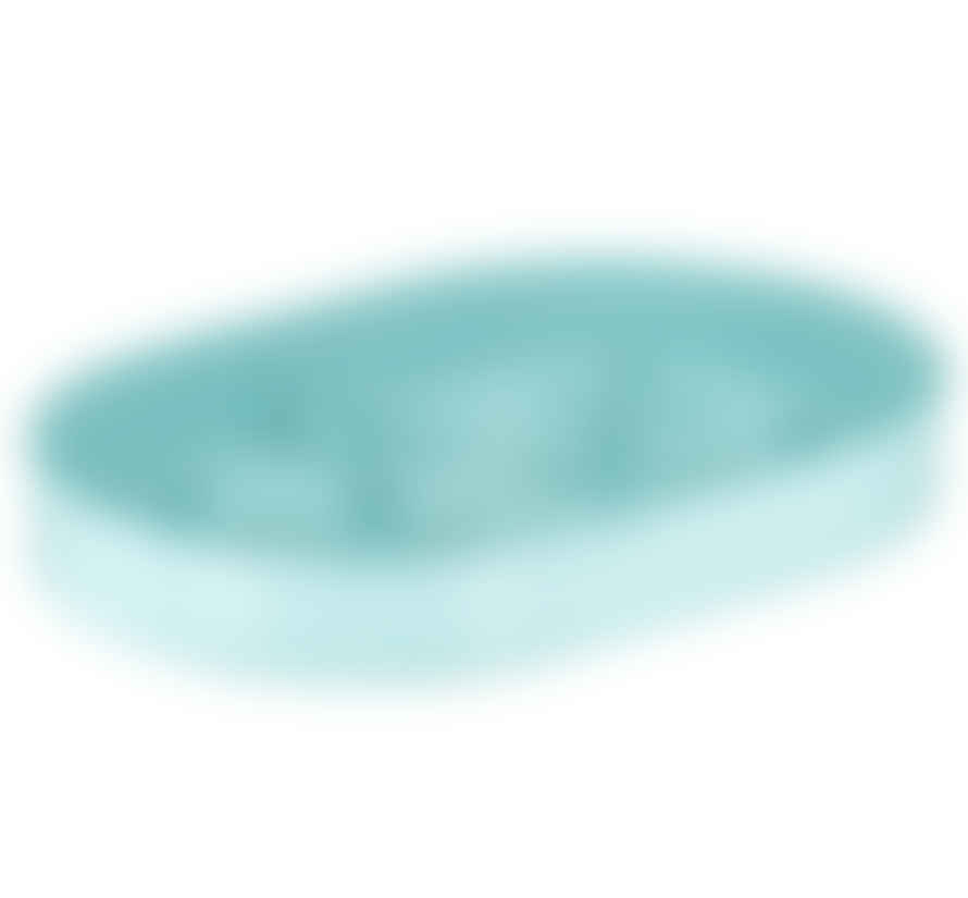 British Colour Standard Oval Metal Candle Platter In Sky Blue