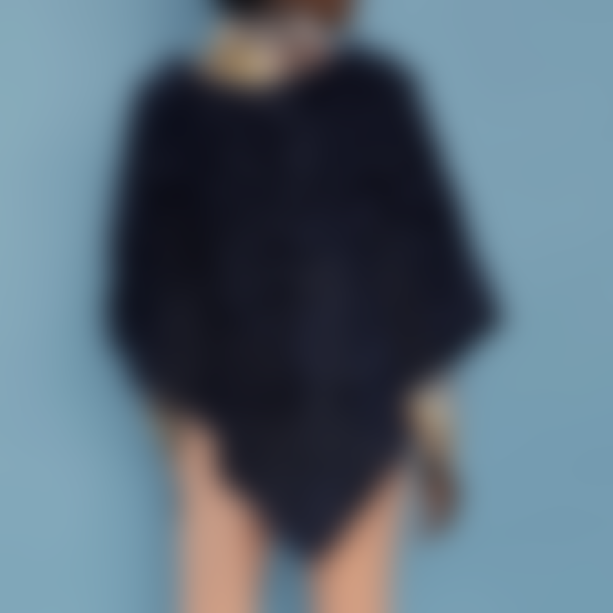Jayley Coney Fur Poncho with Cashmere Lining | Dark Blue