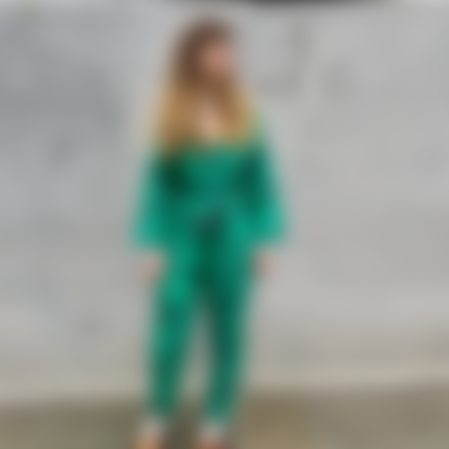 Miss Pompom Green Paintsplash Long Sleeved Jumpsuit