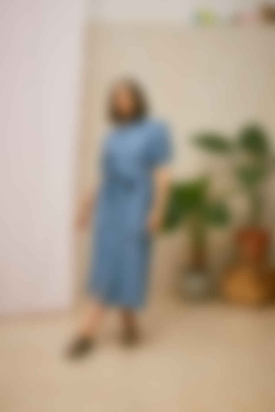 Saywood Rosa Puff Sleeve Shirtdress In Blue Light Wash Japanese Denim