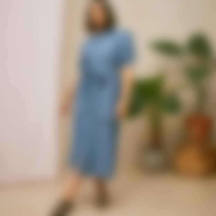 Saywood Rosa Puff Sleeve Shirtdress In Blue Light Wash Japanese Denim