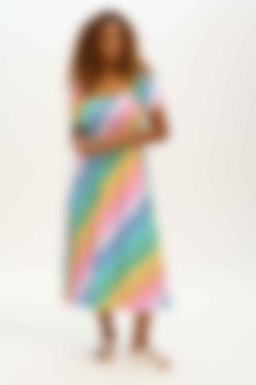 Sugarhill Brighton Jolene Midi Shirred Dress - Multi, Rainbow Checkerboard