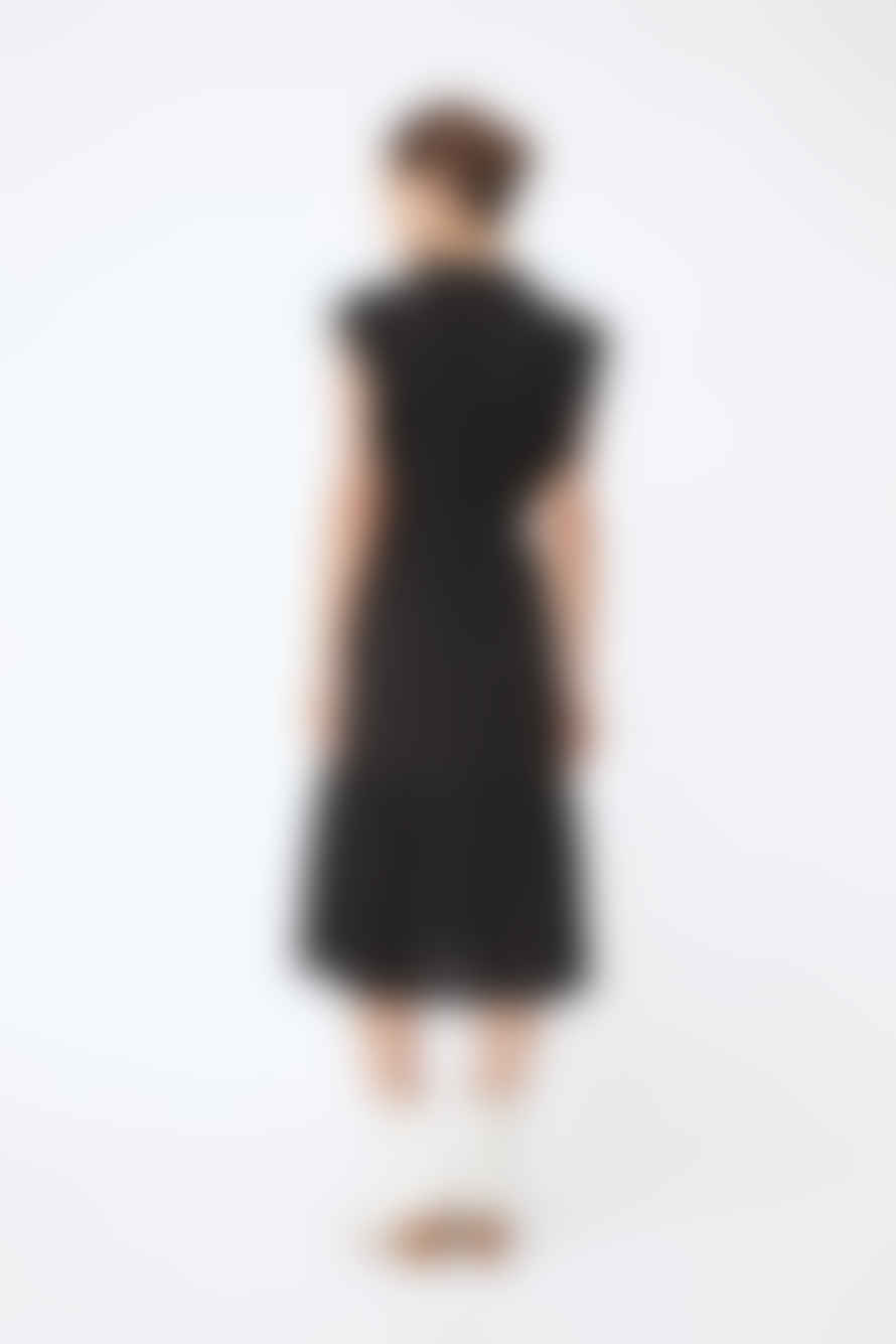 SUNCOO Black Cidji Midi Dress with Embroidery Details