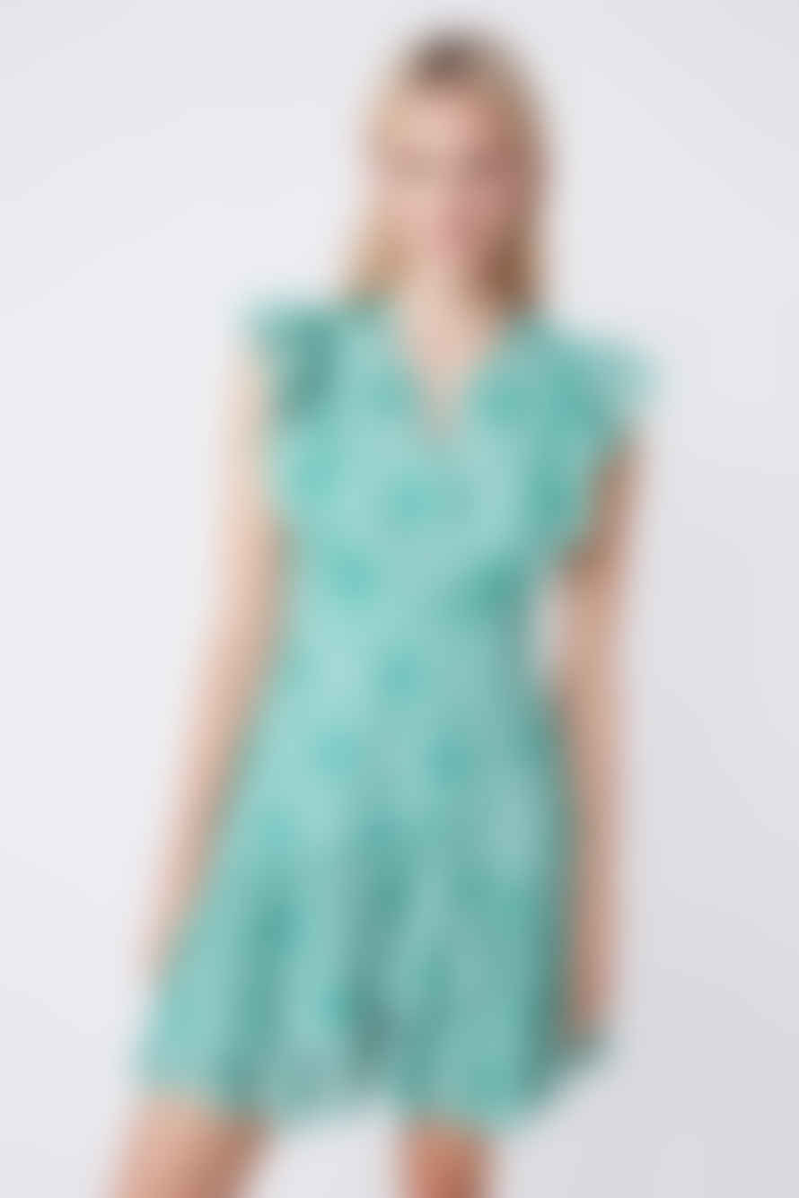 SUNCOO Green Cassi Embroidered Dress with Ruffles Detail