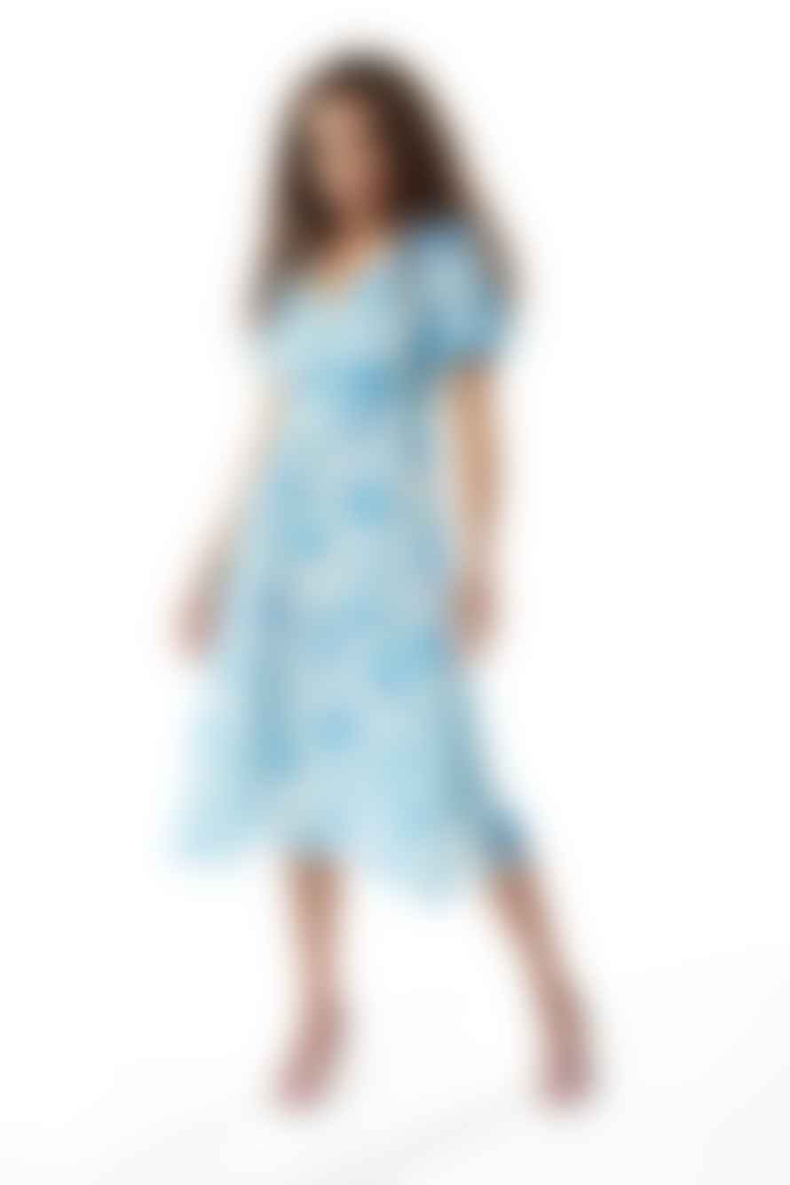 ODYL design Blue Short Sleeves Floral Midi Dress