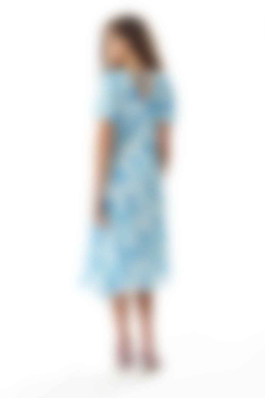 ODYL design Blue Short Sleeves Floral Midi Dress