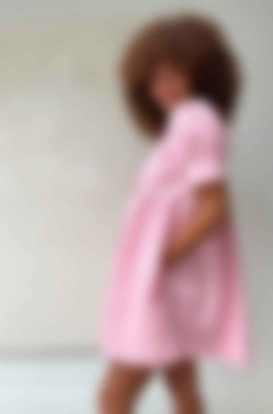 Freya Simonne Gaia Mini Dress In Pink Linen Pinstripe By