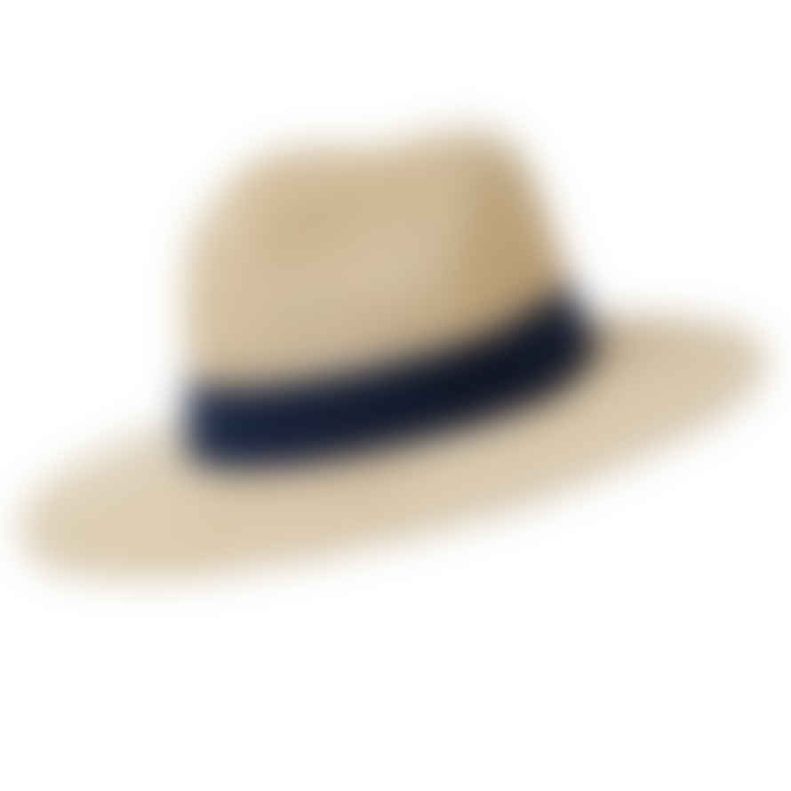 Somerville Panama Hat - Natural Paper With Navy Band