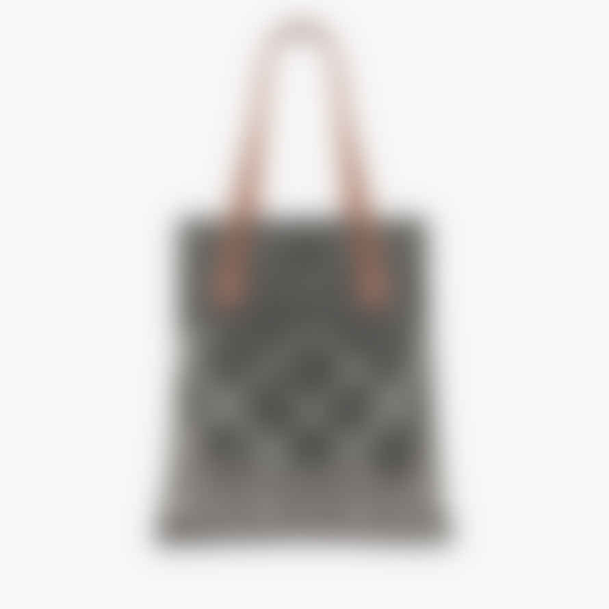 Yadawee Grey Block Printed Tote Bag With Leather Straps