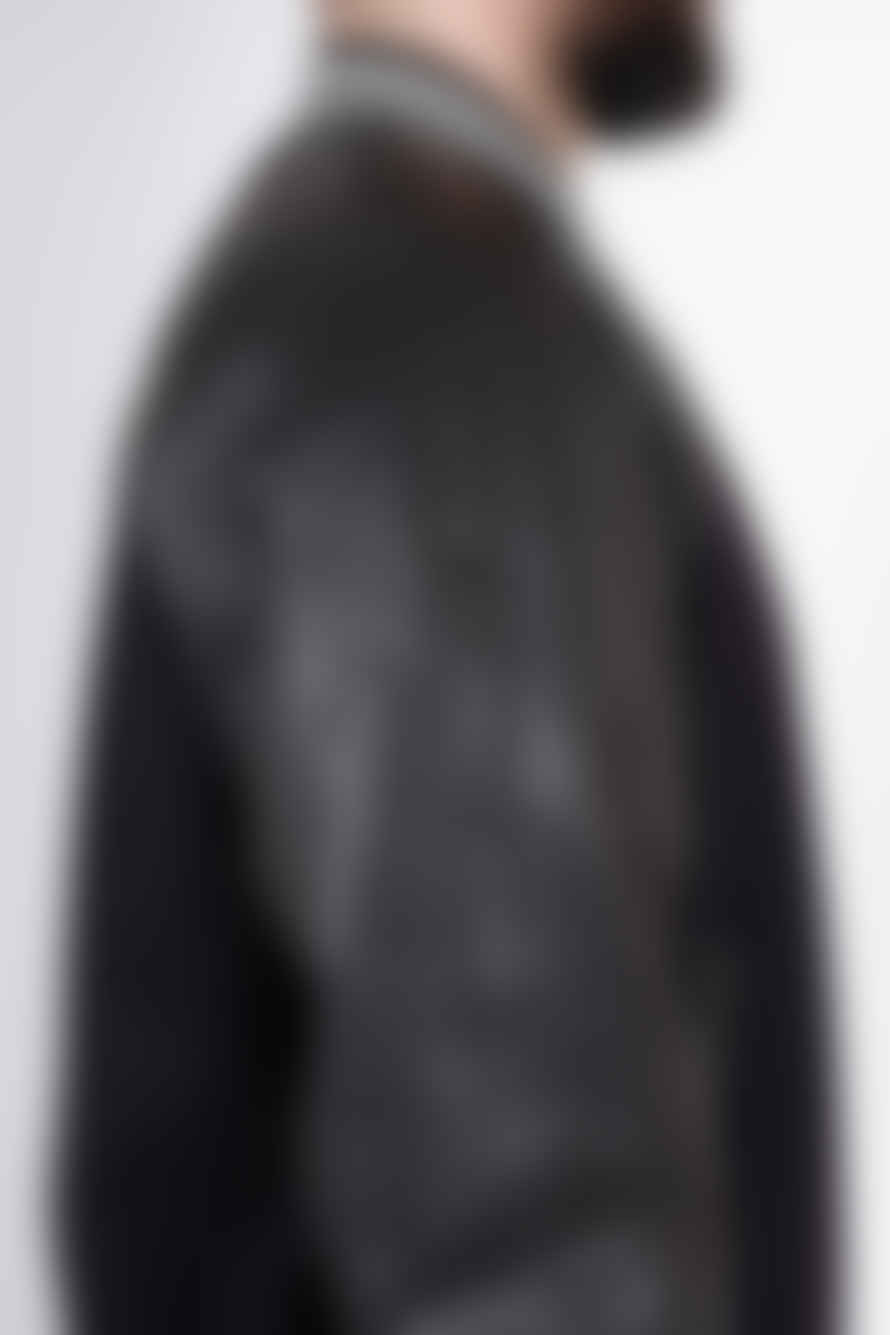 PT TORINO Black Leather Arm Varsity Jacket
