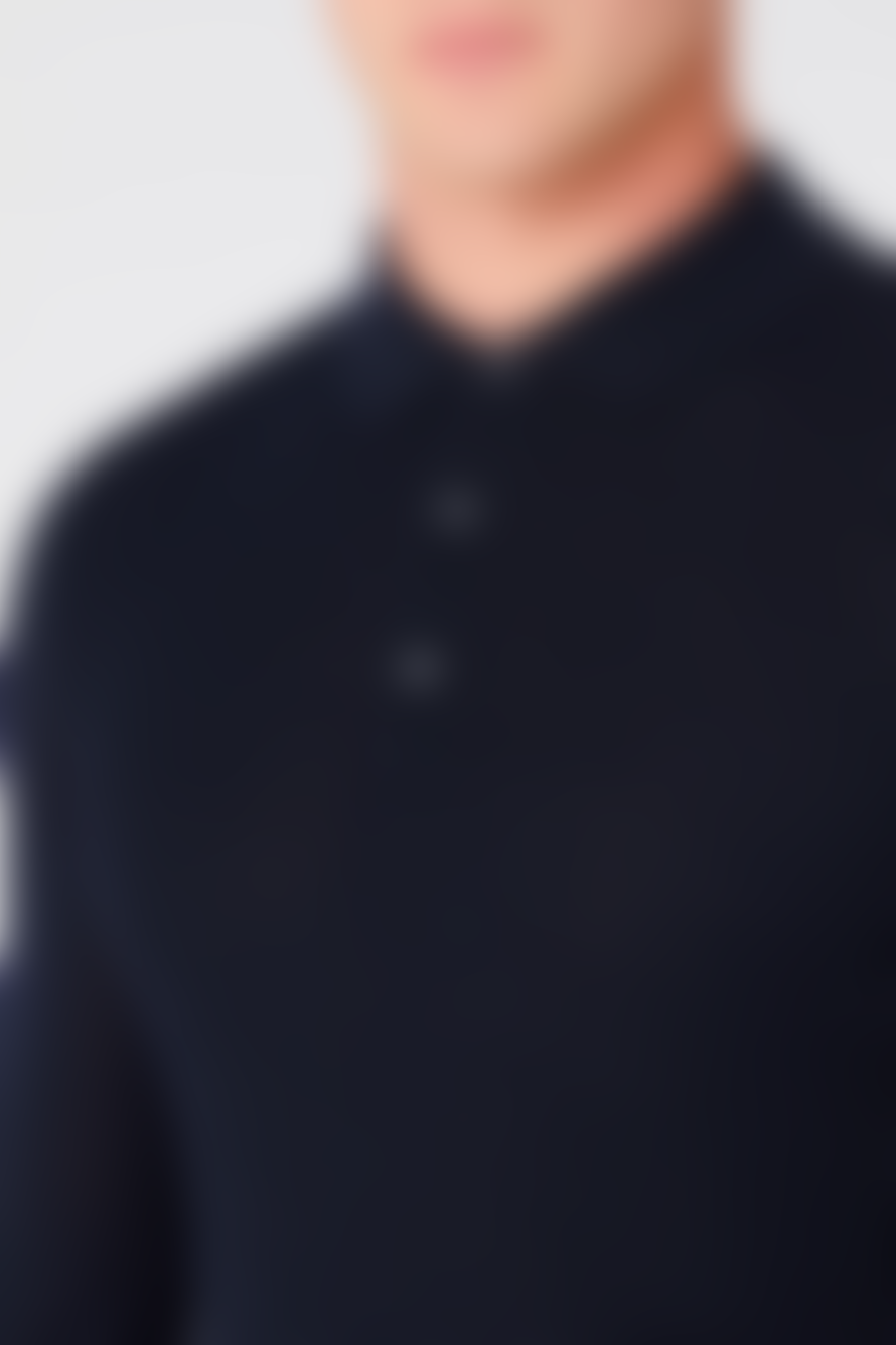 Remus Uomo Navy Merino Wool Blend Long Sleeve Knitted Polo Shirt