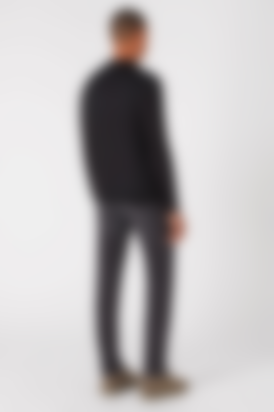 Remus Uomo Black Merino Wool Blend Long Sleeve Knitted Polo Shirt 